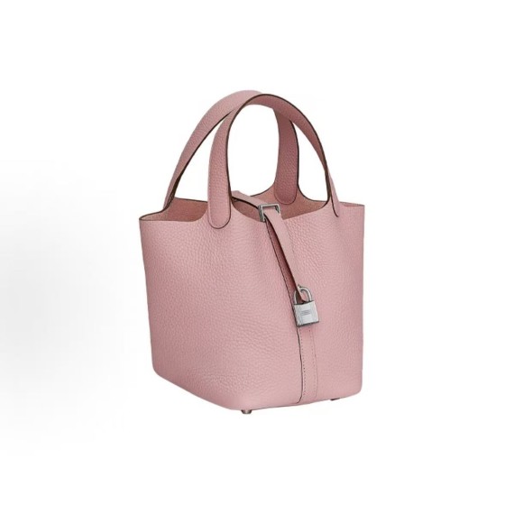 HERMES Picotin Lock 18 Silver Buckle Basket Bucket Bag Handbag 18 Women\'s 3Q RoseSakura Pink